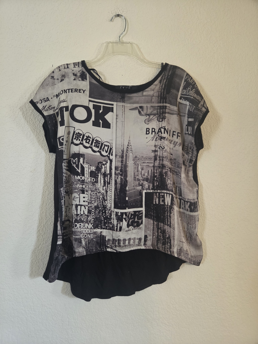 Graphic Print Layered Black & White Women's Top